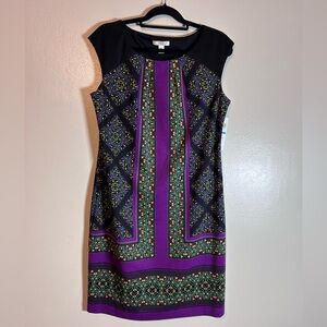 NWT London Style Collection Purple Mosaic Abstract Patterned Dress size XL